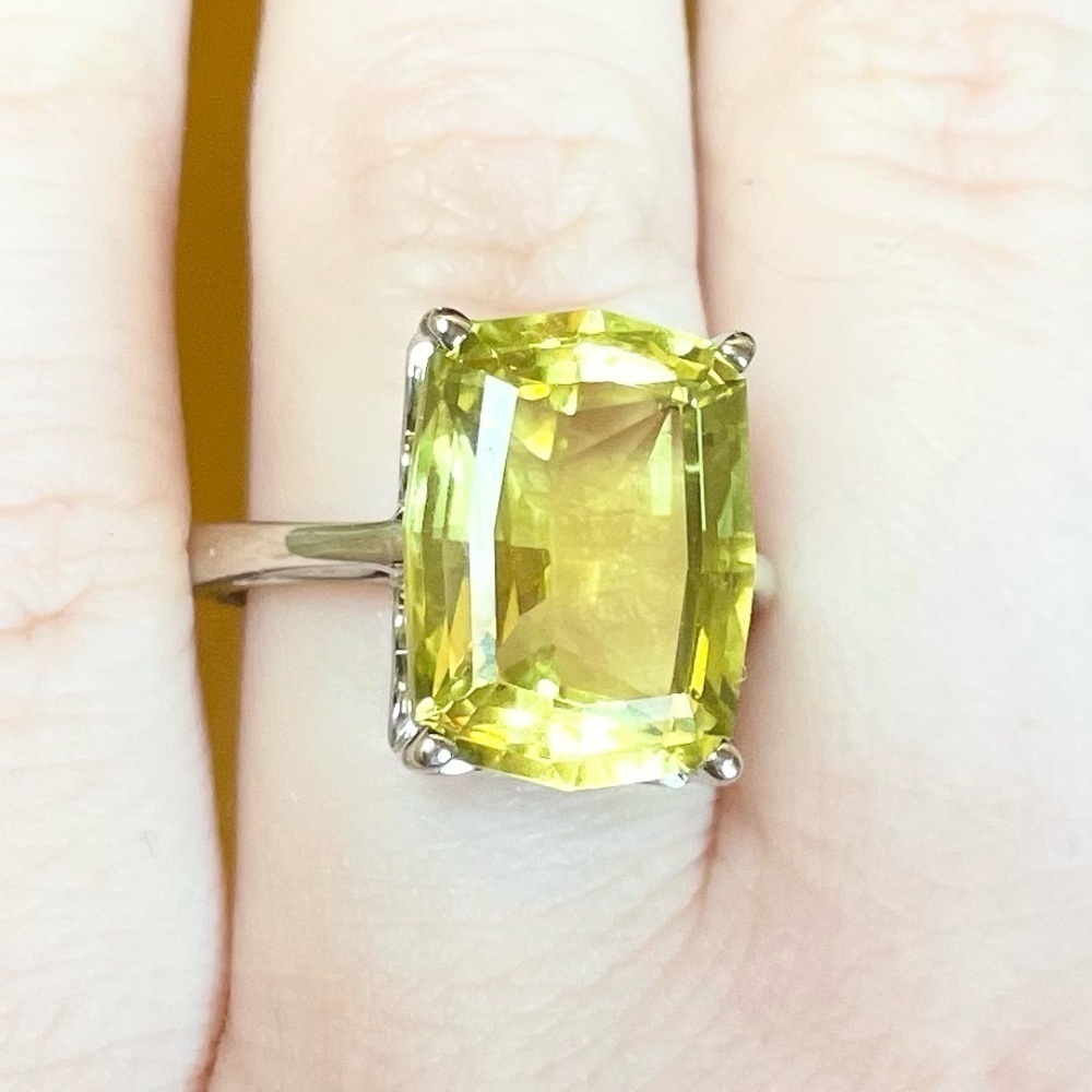 14K Large Radiant 14 Carat Yellow Topaz Solitaire Solid White Gold Size …